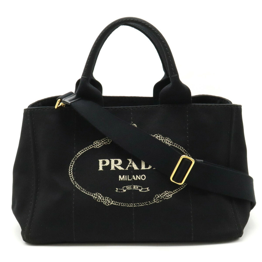 Prada Canapa Tote Bag Shoulder Canvas NERO Black